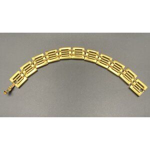 Vintage Crown Trifari Bracelet Textured Gold Tone Panel 7" Square 5/8" W Links